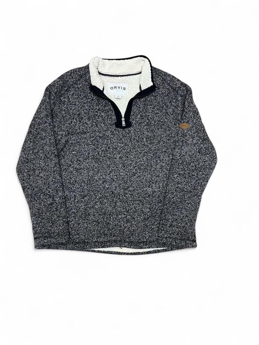 Orvis Men's XL Black Gray Quarter Zip Sherpa Lined Fleece Pullover Sweater